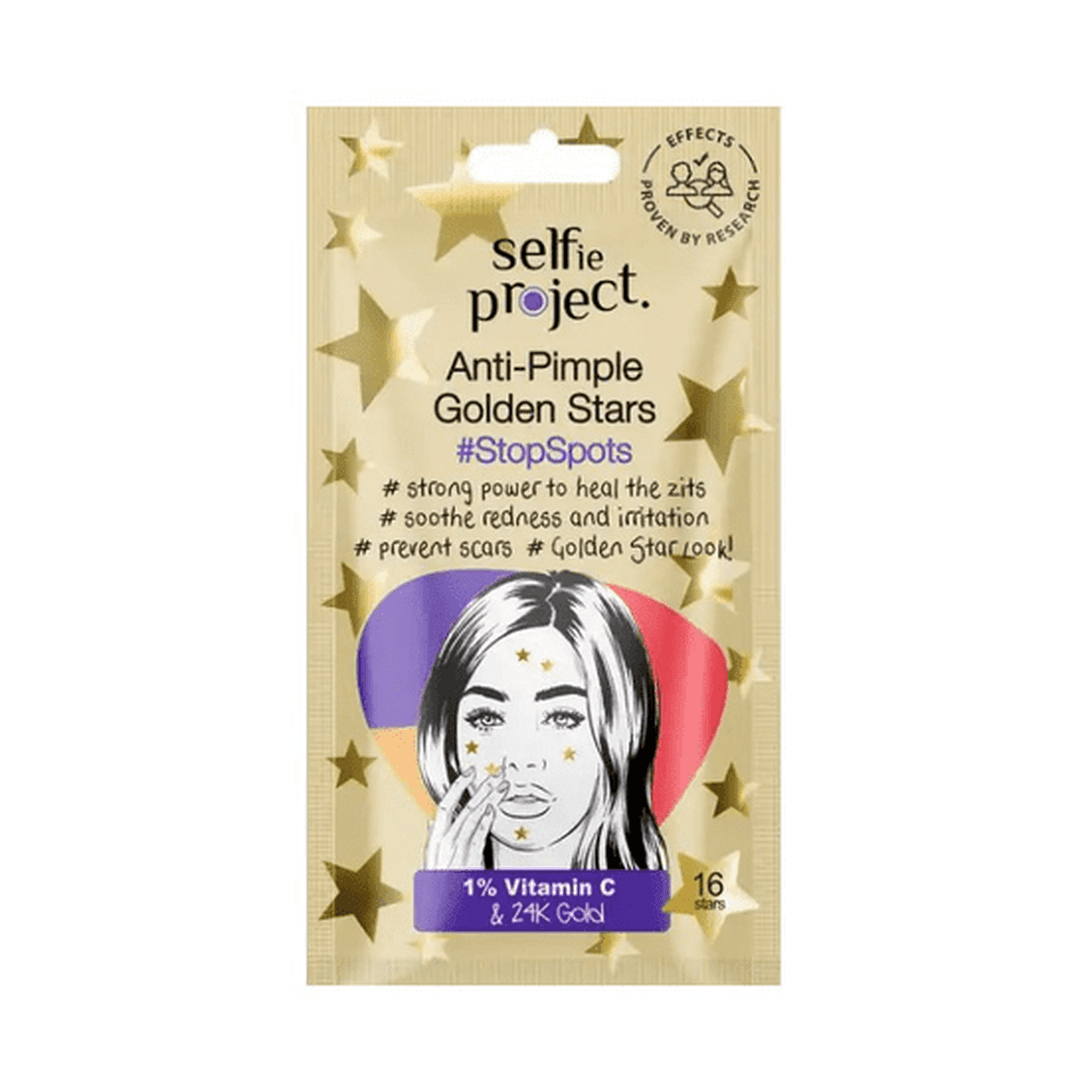 Selfie Project Anti-Pimple Golden Stars - Stop Spots 16 τεμαχίων